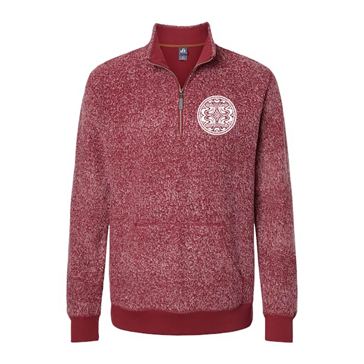 RED HEATHERED 1/4 ZIP QUATTRO DOSE EMBROIDERED FLEECE